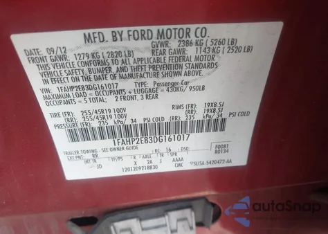2013 Ford Taurus Sel z USA, uszkodzony, nr VIN 1FAHP2E83DG161017